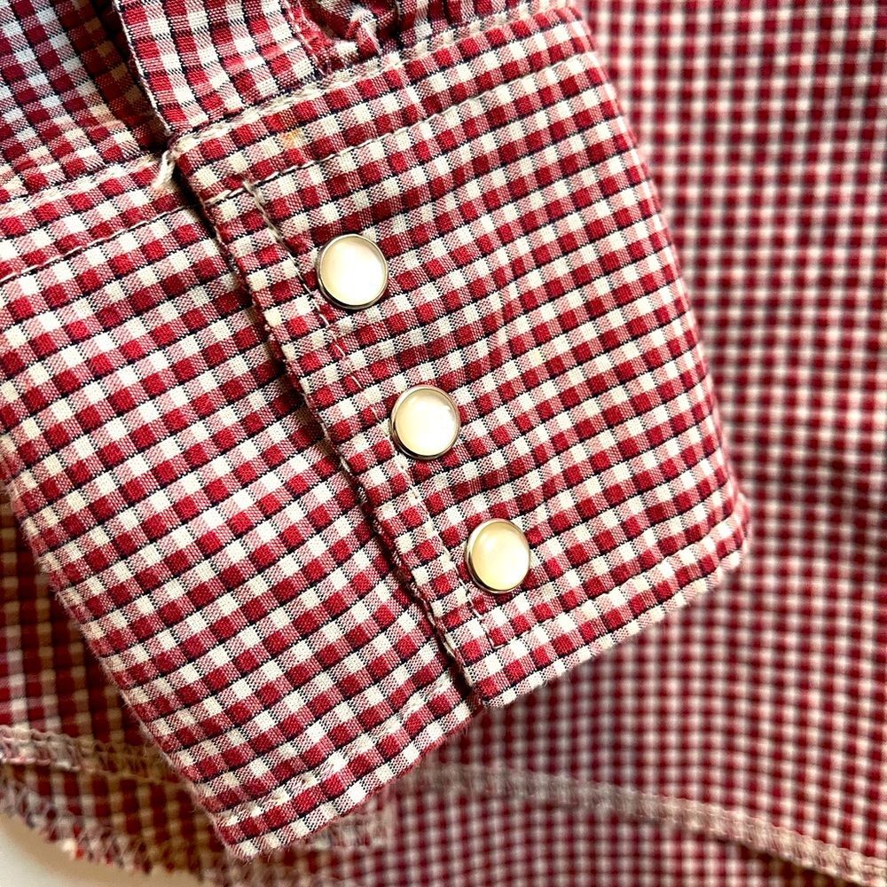 Vintage Wrangler Red Gingham Pearl Snap Western Shirt | Men's XL 17x35 - Picture 4 of 10
